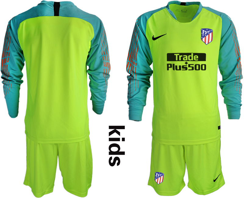 2018_2019 Club Atletico Madrid fluorescent green long sleeve Youth goalkeeper soccer jerseys